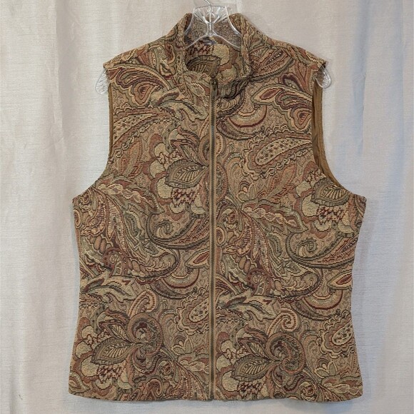 Vintage Tapestry Vest Brown Floral Paisley White Stag - Tagless /See Photos - XL - Picture 1 of 16